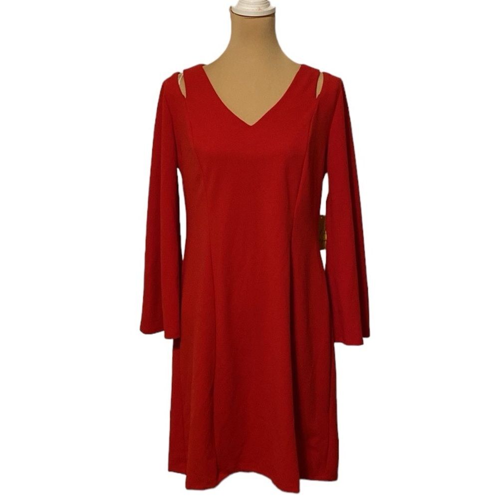 NWT Emma & Michele Knee Length Cocktail Dress with Cold Shoulder Long Sleeves 12